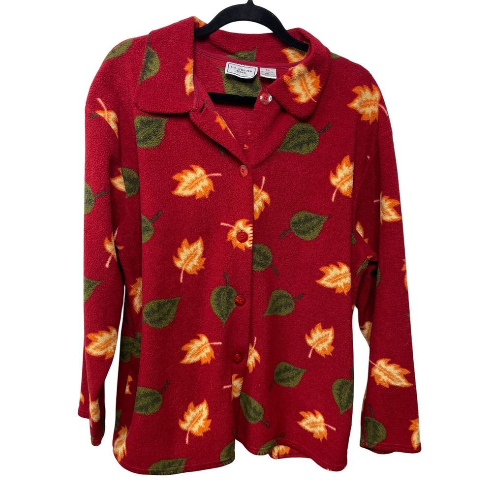 Women's Red Leaf-Print Button Front Jacket